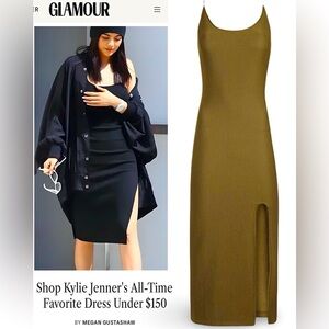 Topshop Kylie Jenner Fav Ribbed Bodycon Midi Dress Olive Size 2